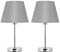 UOMIO Grey Bedside Lamps Set of 2 Small Silver Table Lamps with Fabric Shade and Metal Base Modern LED Nightstand Lamps E27 Base Desk Lamps for Bedroom Living Room 2 Packs