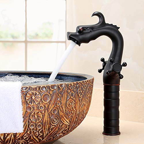 Wasserhahn Bad Waschtischarmatur, Schwarz Antikes Messing Waschtischmischer Armatur Kaltes Und Heißes Wasser Vorhanden, Geeignet Für Badezimmer Und Waschbecken, Zweigriff Waschtischarmaturen
