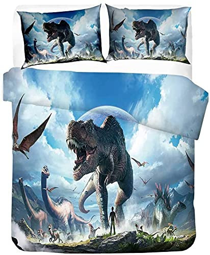 NICHIYOBI ARK: Survival Evolved Bettbezug Bettwäsche Set - Bettbezug und Kissenbezug,Mikrofaser,3D Digital Print dreiteiliger Bettwäsche (29,Single 135x200cm)