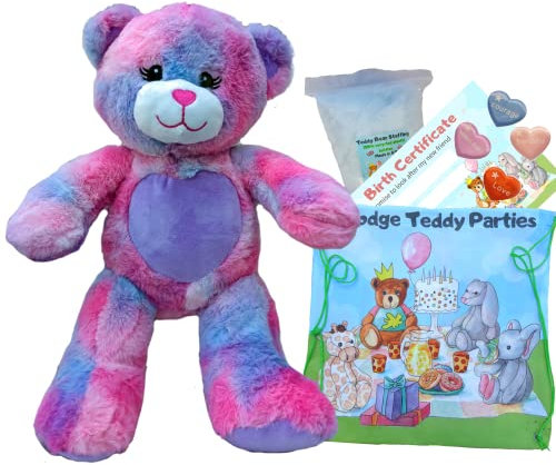 Strawberry the Purple Heart Bear - Juguete de peluche suave - 40 cm - Construye tu propio kit de fabricación de oso de peluche - sin costuras