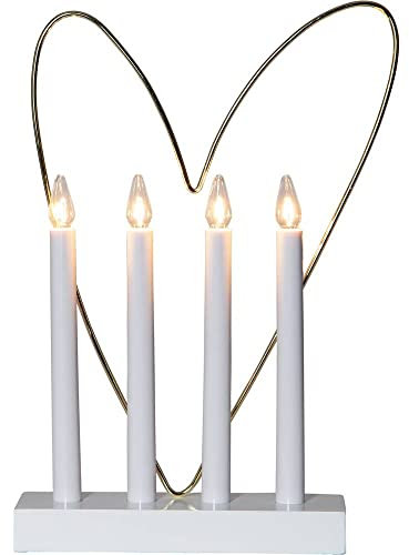 EGLO LED Lichterbogen Weihnachten mit 4 Glühbirnen, Fensterleuchter in Weiß mit dekorativem Herz in Messing, Schwibbogen mit Kabel, E10, warmweiß