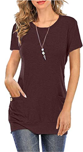 Necooer Damen Sommer Casual Tops Rundhalsausschnitt Kurzarm T Shirts Tees Bluse(XL,A-Lila