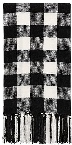 PiccoCasa Chenille-Überwurfdecken, Karomuster, leichte und weiche Decke mit Quasten, für Reisen, Couch, Bett, Sofa, Schwarz und Weiß, 130 x 150 cm