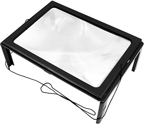 Shiwaki Leselupe mit LED-Licht, A4-Vergrößerung, rechteckige beleuchtete Lupe mit Ständer, Lupenlampe für Bücher, Visitenkartenzeitung, ältere Menschen, Nähen
