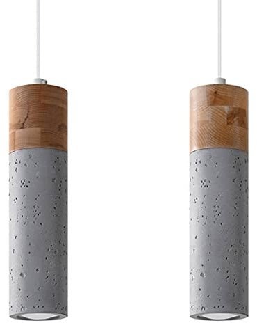 SOLLUX lighting Zane Spotlight Deckenpendelleuchte Minimalistisches und universelles Design Funktioniert mit austauschbarer GU10-Glühbirne 2 x 40 W Hergestellt aus Holz und grauem Beton 30x6x120 cm