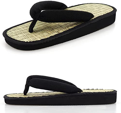 DigiTizerArt Tongs japonaises Tatami Zouri en paille - Pour homme et femme - Style décontracté - En rotin - Herbe, Noir , XX-Large/XXX-Large