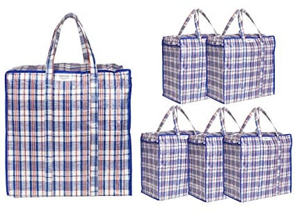 Josephine Osthoff Unisex Schwerlast wasserdichte Aufbewahrungstaschen, Langlebig & Vielseitig, Mit Reißverschluss für Umzug & Einkaufen, 75L Kapazität, Bis zu 20 kg Belastung, Blau, Packung mit 6