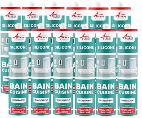 Joint silicone, douche, baignoire, sanitaire, sdb - 300 ml x 12 Transparent - ARCANE INDUSTRIES