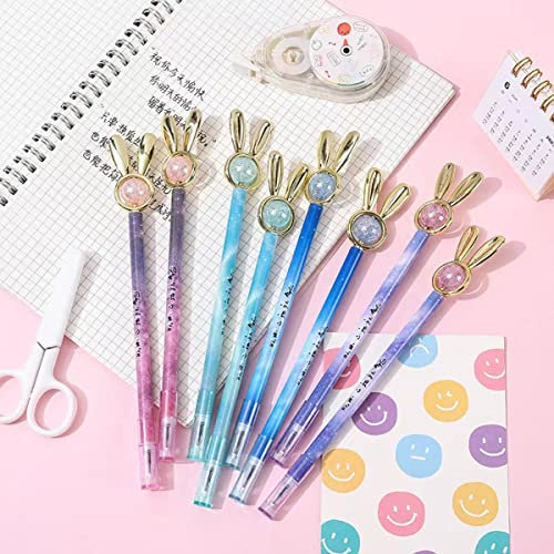 Gelschreiber mit niedlichem Kaninchen-Cartoon-Motiv, kreativer Gel-Tintenroller, kreatives Design, lustiger Schreibstift für Kinder, Schule, Geschenk, Büro, Zuhause, schwarze Mine, 0,38 mm, 12 Stück