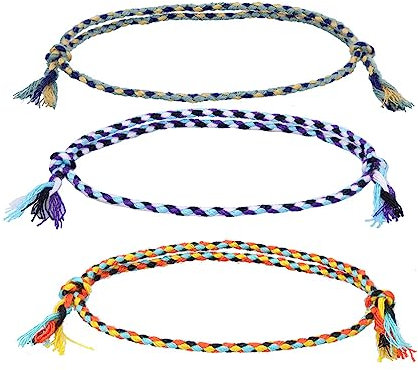 Surfer Fußbänder 3er Set für Damen & Herren - Handgeflochtene, dünne Boho Hippie Fußkettchen - 100% wasserfest & verstellbar - Ideal für Strand & Festival - 100% Baumwolle