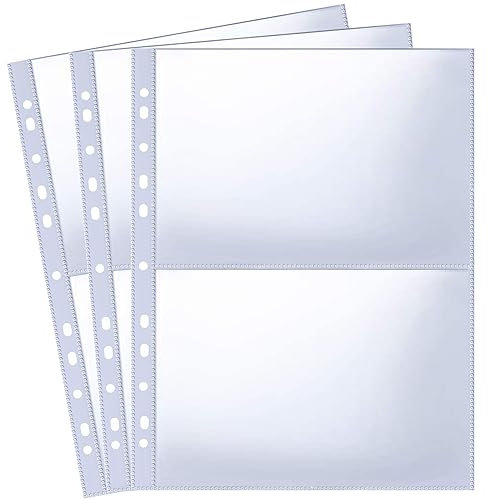 Pack of 30 A4 Photo Sleeves for 2/3/4 Ring Binder, Transparent Postcard Sleeves, 2 Compartments, Double-Sided Pocket Protection, Top Loading Album Refill Pages