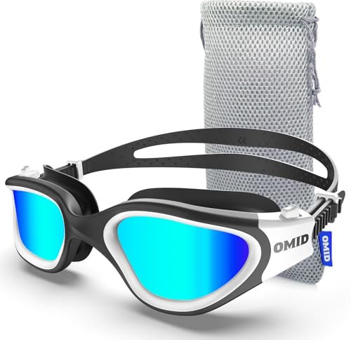 OMID Swim Goggles, P2 Polarized 【Patent & Upgrade】 Anti-Fog Anti-UV No Leakage Swimming Goggles for Adult Men Women Youth (A2-Polarized-BlackWhite-Gold)