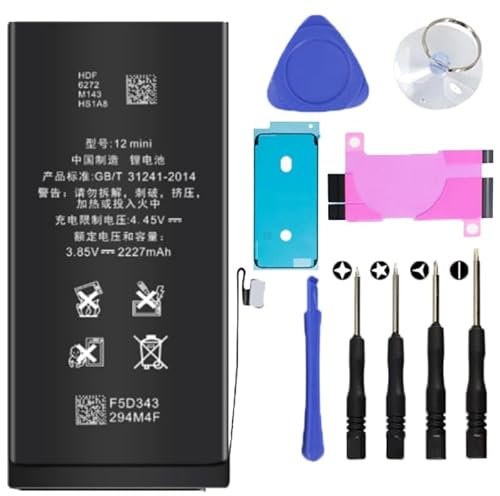 Batt - Kit di sostituzione della batteria per iPhone 12 Mini con adesivo impermeabile, cacciavite, ventosa, strumento di leva - riparazione smartphone fai da te, riparazione batteria, accessori
