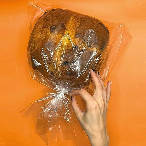 FAH - Sacchetti per Alimenti Trasparenti + 20 Chiusure Metalliche - 40 x 48 cm, Sacchetti per Panettone, Colomba, Buste Ideali per Confezionare Alimenti Torte, Pane - Sacchetti Alimentari Grandi