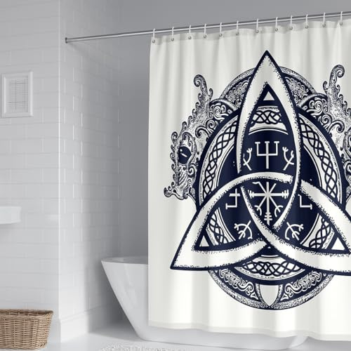 WIKINGER Duschvorhang 180x200 cm Anti-Schimmel Anti-Bakteriell Shower Curtains 3D Viking Duschvorhänge Waschbar Wasserdicht Polyester Textil Badvorhang mit 12 Haken für Badezimmer