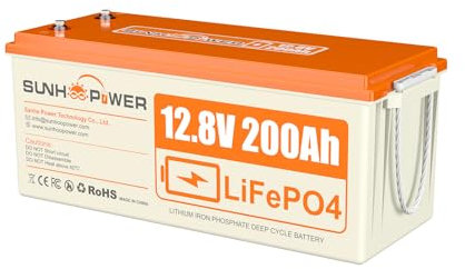 SUNHOOPOWER 12V 200AH LiFePO4-Batterie, 2560Wh Lithium Akku mit 100A BMS, 4000+ Zyklen & geringe Selbstentladung, perfekt für Wohnmobil, Marine, Solarenergiespeicherung, Backup-Strom, Off-Grid