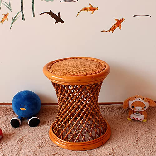 Tabouret en rotin naturel de qualité supérieure, repose-pieds en osier tissé à la main, table d'appoint rustique multifonction en bois pour jardin extérieur et 42 x 36 x 36 cm (17 x 14 x 14 pouces)