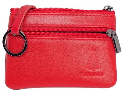 BAWAKO Portachiavi in vera pelle, edizione speciale, per donne, uomini e bambini, portachiavi compatto, fatto a mano, Colore: rosso, Weihnachtsbaum S, Tasca per documento d'identità