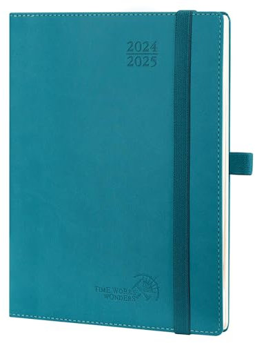 POPRUN Planer 2024–2025 (16,5 x 21,6 cm), akademischer Jahreskalender (Juli 2024 – Juni 2025) mit stündlichen Zeitfächern, Wochenplaner 2024 für Zeitmanagement, Leder-Softcover, Pazifikgrün