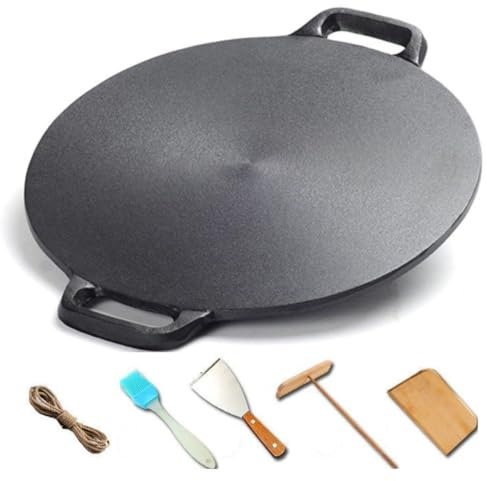 SISIGOO Cast Iron 12 inch Crepe & Dosa Pan Set, Nonstick, Crepes, Roti & Pizza Pan