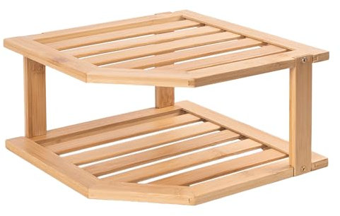 VERTORGAN Estante esquinero de bambú organizador de platos para gabinete de cocina, organizador de despensa y almacenamiento