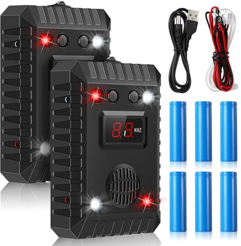 Perthlin 2 Pcs Ultrasonic Rodent Repellent for Car Engines Rodent Deterrent for Cars Indoor Outdoor Rat Deterrent Keep Rat Mice Mouse Squirrel Away from Car Engine Truck Garage Attic, with 3 Batteries