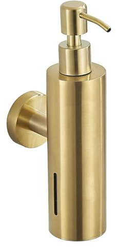 Single 250ML Soap Dispenser Bathroom Wall Mounted Shower Gel Shampoo and Conditioner Dispenser for Home Hotel Restaurant (Stainless Steel, Brushed Gold Round) (Brushed Gold)