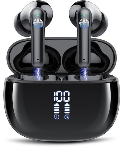 Wireless Bluetooth 5.3 Earbuds with ENC Noise Cancellation,48H Playtime LED Display, Deep Bass Stereo Sound, IPX7 Waterproof-Crystal-Clear Calls, Fast Charging, Secure Fit In-Ear Headphones for Sports