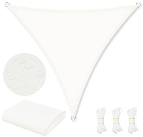 WOLTU Telo Ombreggiante in PES, Poliestere 200 g/m², Vela Ombreggiante Impermeabile, Telo Parasole per Esterni, Protezione Solare, con Anelli a D e Corde, per Balcone, Pergolato,5x5x5 m, Crema