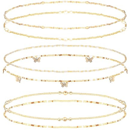 Finrezio 6 Piezas Cadena Cintura para Vientre Cuentas Capas para Mujer Cuentas Cintura Africanas Cuentas Cadena para Vientre Cuentas Elásticas para Cintura Cadena para Cuerpo Verano Joyería Bikini