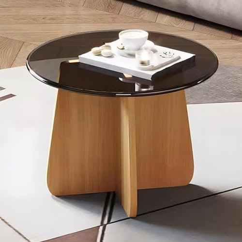 Eiauiuo Runde Couchtisch Glastisch Modern Wohnzimmertisch Sofatisch Minimalismus Beistelltisch mit Einsteck- und Zapfenstruktur Halterung Stabil Nachttisch(1 er Set 50x40cm)