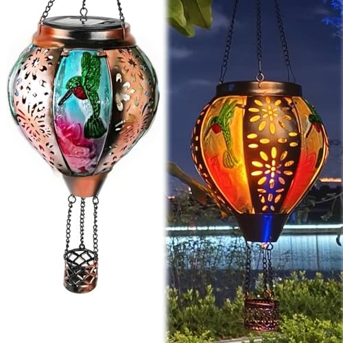 Neioaas Funkelnde Flamme Solar Heißluftballon Laterne Kolibri Licht Wasserdicht Terrasse Veranda Garten Dekor (Hummingbird)