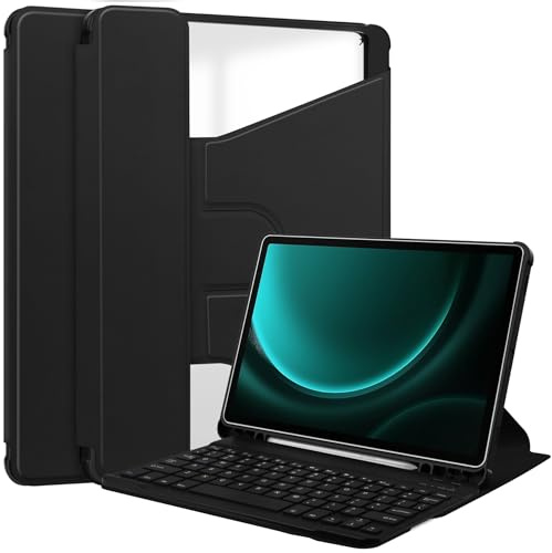 Lobwerk 2in1 Set Bluetooth Tastatur in Schwarz + Hülle für Samsung Tab S9+ Plus FE X610/X616 2023 12.4 Zoll Case Schutzhülle Standfunktion Sleep and Wake