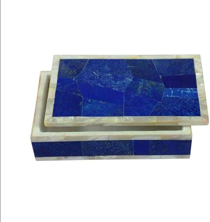 Schmuckkästchen aus blauem Marmor, 20,3 x 15,2 cm, mit elegantem Look, Lapislazuli-Stein-Overlay, Armband-Box für Schwesterntag
