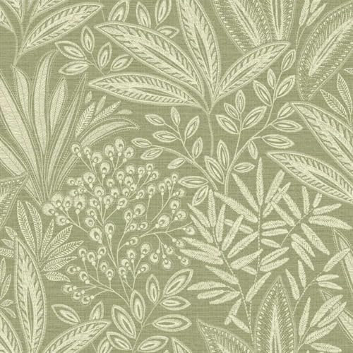 Sahara Leaf Fern Green Wallpaper - Botanical Leaves Naturistic - Stylish Modern Luxury Textured Feature Wall