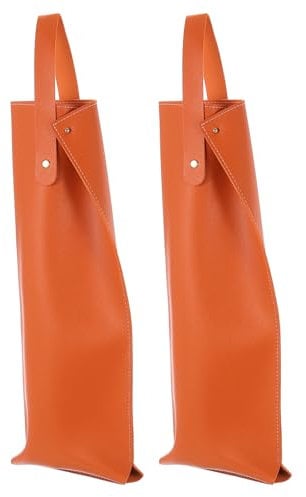 sourcing map Wine Tote Bag, 2 Pcs Leather Wine Carrier Bag Single Bottle Carrier Tote Champagne Tote Carrier for Birthday Wedding Picnic Party, Orange