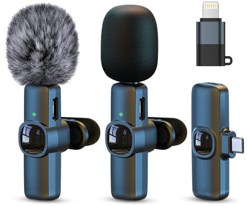 Lavalier Microphone for iPhone iPad Android, 2 Pcs Mini Microphone Wireless Microphoes with Noise Reduction for Live Streaming, Video Recording, Outdoor or Indoor Interviews, Vlog