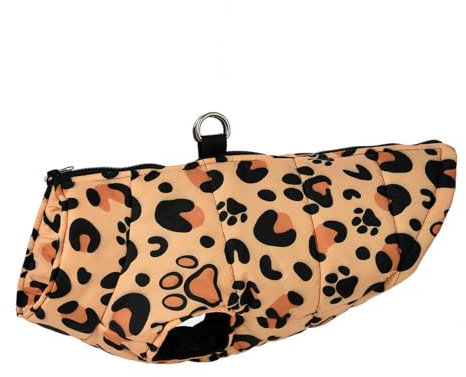 MYLLJBD Hundemantel Herbst- Und Winterhundkleidung Winddichte Wasserddickte, Verdickte Jacke Wattebähne Skiganzug Leopardenmuster Kleines Medium-Leopard -fußabdruck-3xl