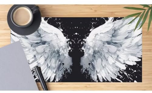 Tapis de Souris XXL 800x400x3 mm Tapis de Souris Ailes Blanches Sous Main Bureau, Tapis de Souris Noires Mouse Pad, Tapis Souris Gamer XXL, Imperméable, Base Antidérapant, pour Maison/Deco Bureau M455