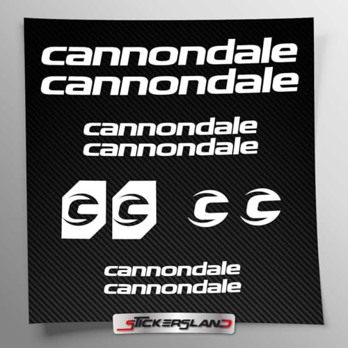 Aufkleber-Set kompatibel mit Rahmen MTB Mountainbike und Helm | Decals Aufkleber für Fahrräder mit Logos | Stickersland® – Cannondal V2 (weiß matt)