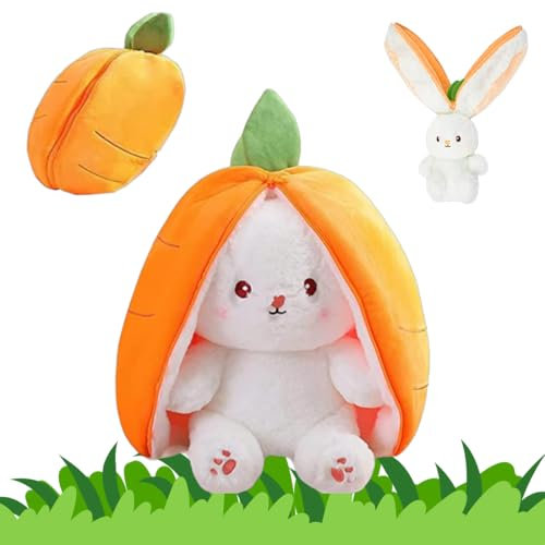 EZOULUOBA Hasen Verstecken Plüschtier, Plush Hasen Karotten, Gefülltes Kaninchen mit Karotten, Niedliches Kuscheltier Verstecken mit Reißverschluss