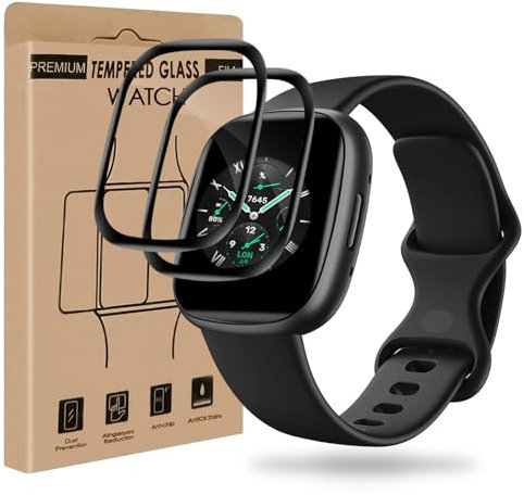 VSEER 2 Stück für Panzerglas für Fitbit Versa 3/Sense/Sense 2/Versa 4 Schutzfolie, HD-Klar Ultrabeständig Hohe Auflösung Fitbit Versa 3 Displayfolie, Anti-Scratch Kristallklar Folie für Fitbit Sense