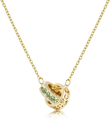 Linawe Peridot Grün Kette Damen Gold Halskette für Frauen, Edelsteine Anhänger Goldkette Jewelry, Statement Kettenanhänger Goldene Necklace Schmuckset, Edelstahl Geburtsstein Kristall Kette Vergoldet