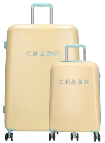 Charm London Capetown Kofferset - Reise Koffer mit Rollen - Zartes Gelb | Hartschale, Handgepäck Koffer Leicht & Rollkoffer Groß, TSA Schloss Kabinenkoffer Set