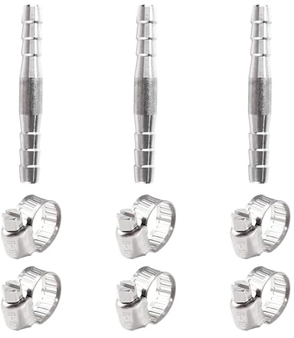 Lyeteung 3 Pièces 6mm Coupleur Droit Adaptateur, Raccords de Tuyau Cannelés en Acier Inoxydable, Connecteur de Tuyau de Carburant en 2 Voies, avec 6 Pièces Colliers de Serrage, pour Air, Gaz, Eau