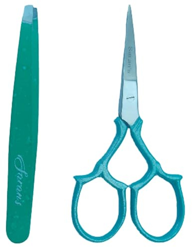 Professional 2 PCS Tweezers & Scissors set. German quality Stainless Steel ultra-precision. Tweezers with excellent tips remove hair easily, and Safety Scissors for facial hair and baby nails.