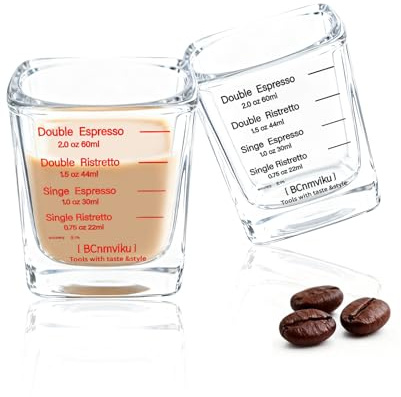 NLnnmuzh 60ml Square Espresso Shot Glass,Solid Base Espresso Glass with Dual Scale,Suitable for Coffee,Milk,Juices,Cocktail,Liqueur (Black+Red)