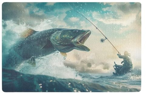 Go Fishing Doormat Front Door Mat, Non-Slip Dirt Trapper Mats for Entrance, Inside, Kitchen, 50x80 cm