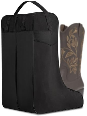 Ciphewest Black Boot Bag for Cowboy Boots up to 17 Inches, Waterproof Travel Boot Carrier for Men & Women, Heavy-Duty 600D Polyester Shoe Storage Bag with Handle
