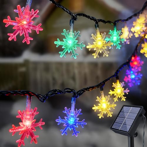 Fohil Solar Lichterkette Außen, 100 LED 12M Schneeflocke Solar Lichterketten Aussen IP65 Wasserdicht Weihnachtslichterkett Außen 8 Modi Weihnachtsbeleuchtung Weihnachtsdeko Aussen Garten Balkon deko